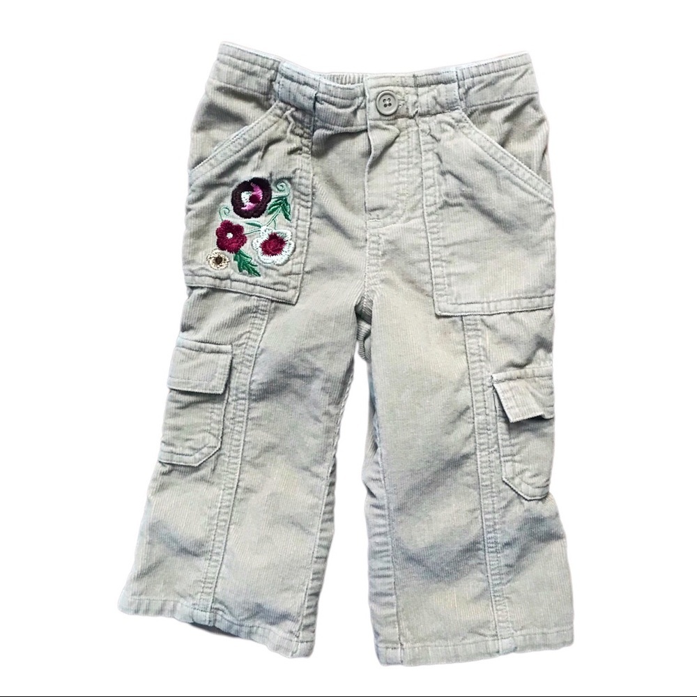 Girls 18M Khaki Embroidered Floral Flare Pants